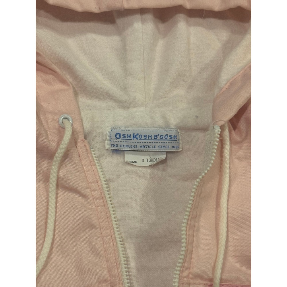 Vintage OshKosh Bgosh Pink Hooded Bomber Jacket Floral Trim Girls Size 3 Toddler - Picture 3 of 8